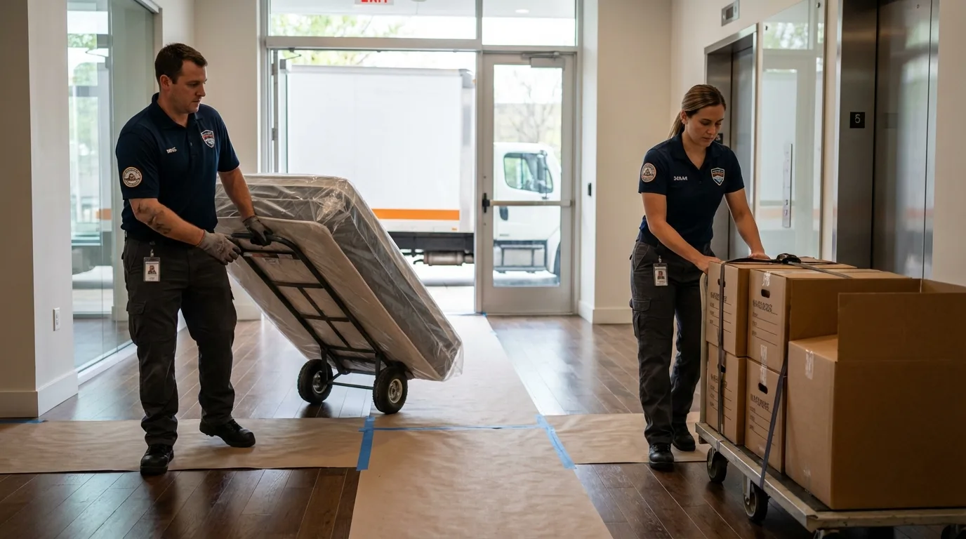 Professional apartment movers loading elevator in Willamina, OR